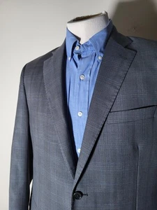 Saks 5th Ave 40L Zegna Cloth Traveller Gray Blue Check Sport Coat Blazer Jacket - Picture 1 of 10