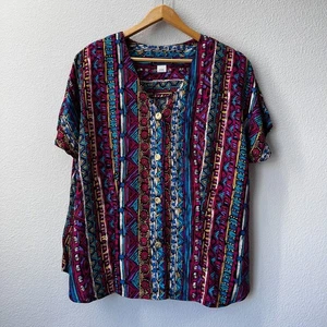 Camicia blusa donna vintage Maggie McNaughton tribale boho bottoni oro 20 W - Foto 1 di 7