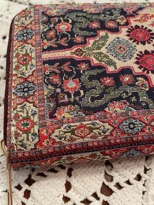 Vtg But New Turkish Tapestry Wallet-Gold Zipper-Red/Blue/Green/Beige/Gold Thread - Image 1 of 4