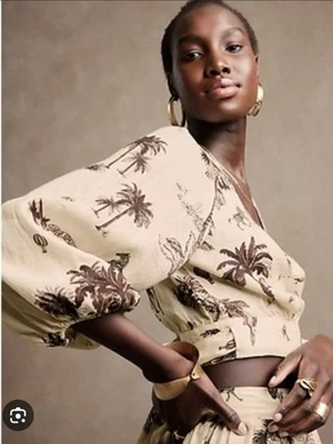 Blusa envolvente de safari de lino Banana Republic Wayfinder manga burbuja XS $120 Foto 1 de 4