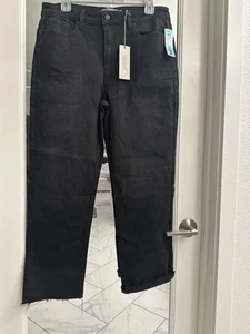 JustUSA Phillip High Rise Raw Hem Straight Leg Jean Black Wash Women 14 - Picture 1 of 7