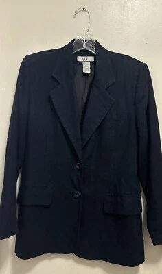 Bice Petite Linen Blend Navy Blue Lined 2 Button Pockets Blazer Sz 4 - Image 1 of 4