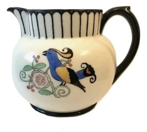 Vintage GDA Limoges France Krug Haviland schwarz weiß Krug blau Vögel Blumen - Bild 1 von 9