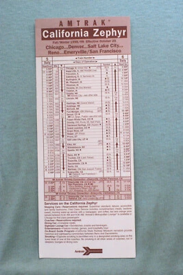 Amtrak - California Zephyr - Timetable Card - Fall/Winter 1998/99 - Image 1 of 2