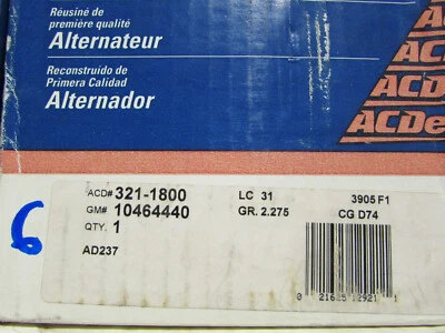 ACDelco GM Original Equipment 321-1800 Alternator, USA REMAN.NO CORE RETURN - Image 1 of 2