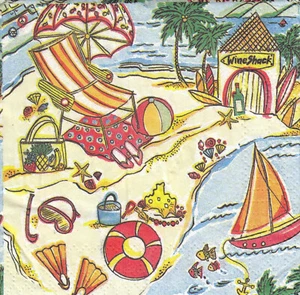 3 Cocktail Papier Servietten Napkins (B1-9) Strandurlaub - Bild 1 von 1