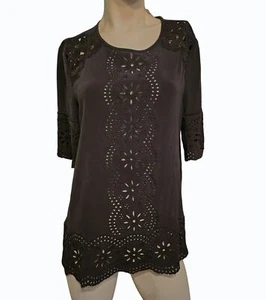 Top Kate Spade NY Live colorato 100% seta maniche corte accenti uncinetto piccolo - Foto 1 di 9