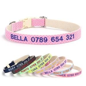 Cute Custom Personalized Embroidered Dog Collar Nylon Glitter Adjustable Name ID - Picture 1 of 29