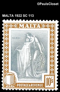 MALTA 1922 SC 113 BRITANNIA & MALTA 10/- OLIVE BRN & GRAY MNH OG F/VF - Picture 1 of 2