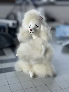 Vintage MCM Ceramic Sad Poodle, Rabbit Fur, Rare Condition - Picture 1 of 7