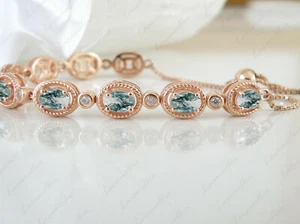 Schönes Moosachat ovale Form Bolo Armband für Jubiläum Verlobung Geschenk - Bild 1 von 8