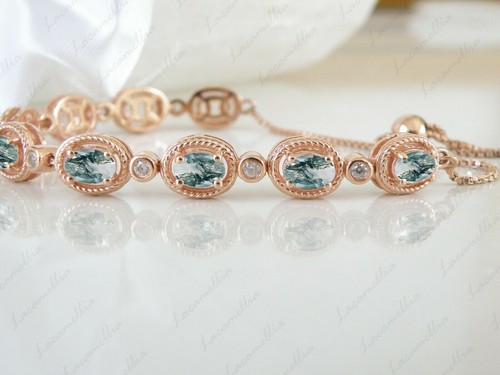 VALENTINO Bellissimo Bracciale Bolo Forma Ovale Agata Muschio Per Anniversario Fidanzamento Regalo