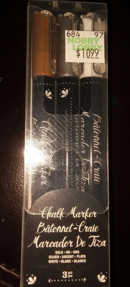 Marcadores permanentes de tiza American Crafts hágalo usted mismo (semi) paquete de 3 oro, plata, blanco Foto 1 de 2