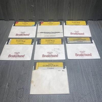 Lot Of 7 The Print Shop Broderbund Windows IBM TANDY 1992 w/ Floppy Disks - Image 1 of 4