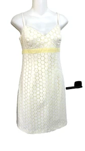 Vestido Shoshanna Marfil Encaje Sobre Amarillo Imperio Cintura Correa Espagueti Y2K talla 8 S - Imagen 1 de 8