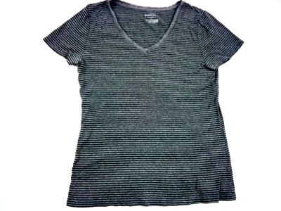 Merona the Ultimate tee Women's Gray & Black Stripe V Neck Short Sleeve Top L - Image 1 of 4