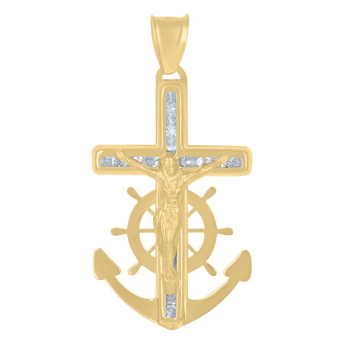 CHANEL Ciondolo Charm Religioso Crocifisso Ancora Cubico Zirconi Oro Giallo 14Kt