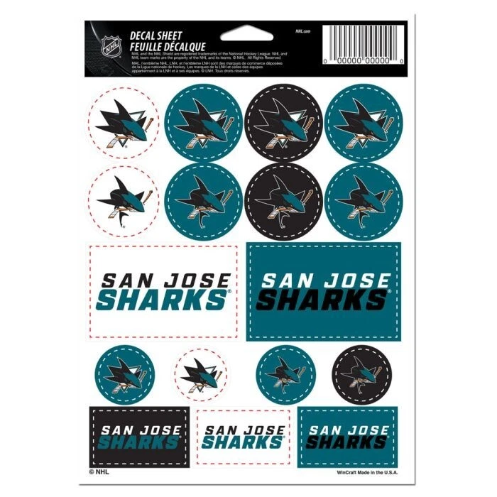 San Jose Sharks Hockey 5 x 7 Sticker Sheet Free Shipping - Image 1 of 1