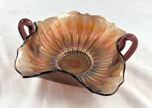 Vintage Fenton Smooth Rays Carnival Glass Double Handled Dish Fruit Candy - Picture 1 of 16