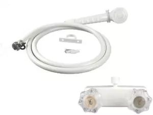 White RV /Mobile Home Shower Faucet with Clear Handles & Includes Hand-Held Show - Picture 1 of 12