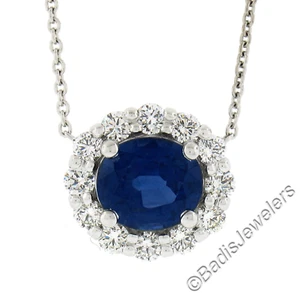 NEW Platinum 2.77ctw GIA Oval Royal Blue Sapphire Diamond Halo Pendant Necklace - Picture 1 of 9