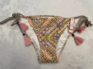 Victoria’s Secret Med Tassel Tie Side Bikini swimsuit Floral Yellow New w tag - Picture 1 of 6