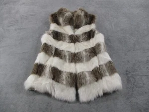 White House Black Market Womens Small Faux Fur Vest Striped Ivory Brown EUC - Picture 1 of 11