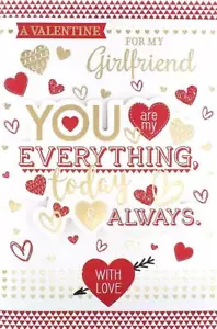 Freundin Valentinstag Karte - Gold Text, Liebe Herzen & rote Dreiecke 9" x 6" - Bild 1 von 2