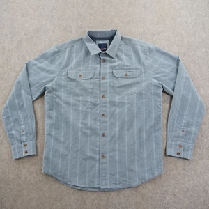 Prana Shirt Mens Medium Blue Button Long Sleeve Outdoors Striped Logo Hiking - Picture 1 of 18