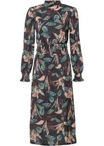 Midikleid mit Smok in der Taille Gr. 48/50 Schwarz Mint Langarm Midi-Kleid Neu - Bild 1 von 1