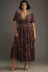 NWT Anthropologie Katerina Size 14 Button Front Velvet Floral Maxi Dress $230 - Picture 1 of 4