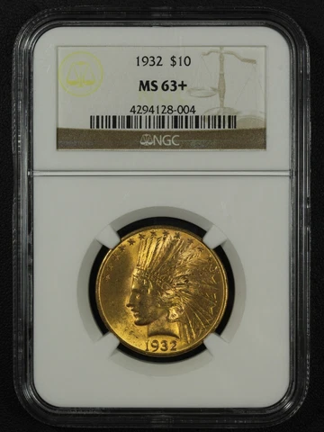 1932 $10 Ten Dollar Indian Head Gold Eagle NGC MS 63+ Plus Cover
