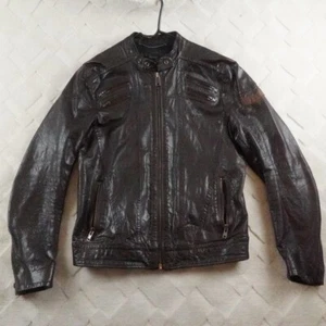 Diesel Buffalo Hide Giacca di Pelle Uomo Marrone Medio Zip Polsino Biker - Foto 1 di 16