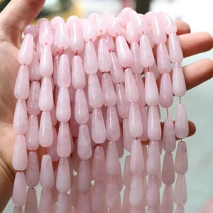 Pietra preziosa a goccia cristallo quarzo rosa naturale 8x20 mm perline sciolte 15" AAA - Foto 1 di 3