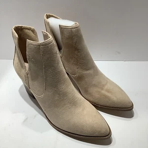 ZBY Women's Vegan Suede Beige Block Heel Ankle Boots Pointed Toe Size 11M, New - Picture 1 of 6
