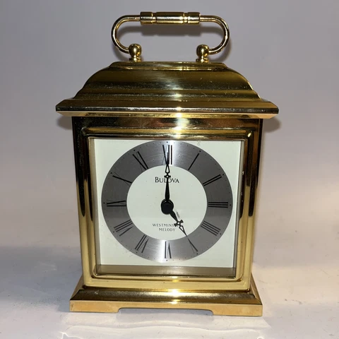 Bulova Brass Quartz Carriage Clock Westminster Chime B7453 7.25" Tall Nice Look Cover