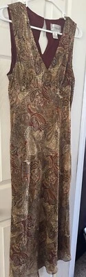 🦉🦉 Papell бутик винтажный коричневый пейсли украшенный шелк платье размер 16🦉🦉 - Изображение 1 из 4