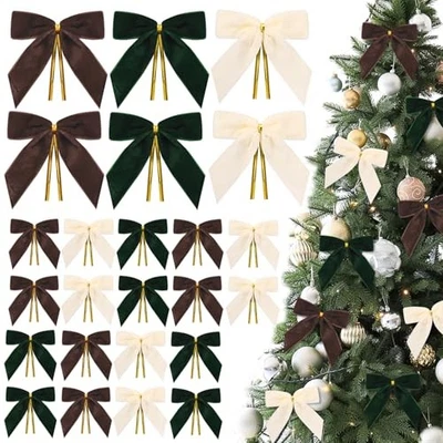 24 Pcs Velvet Bows for Christmas Tree,Small Christmas Bows for Gift  - Image 1 of 4