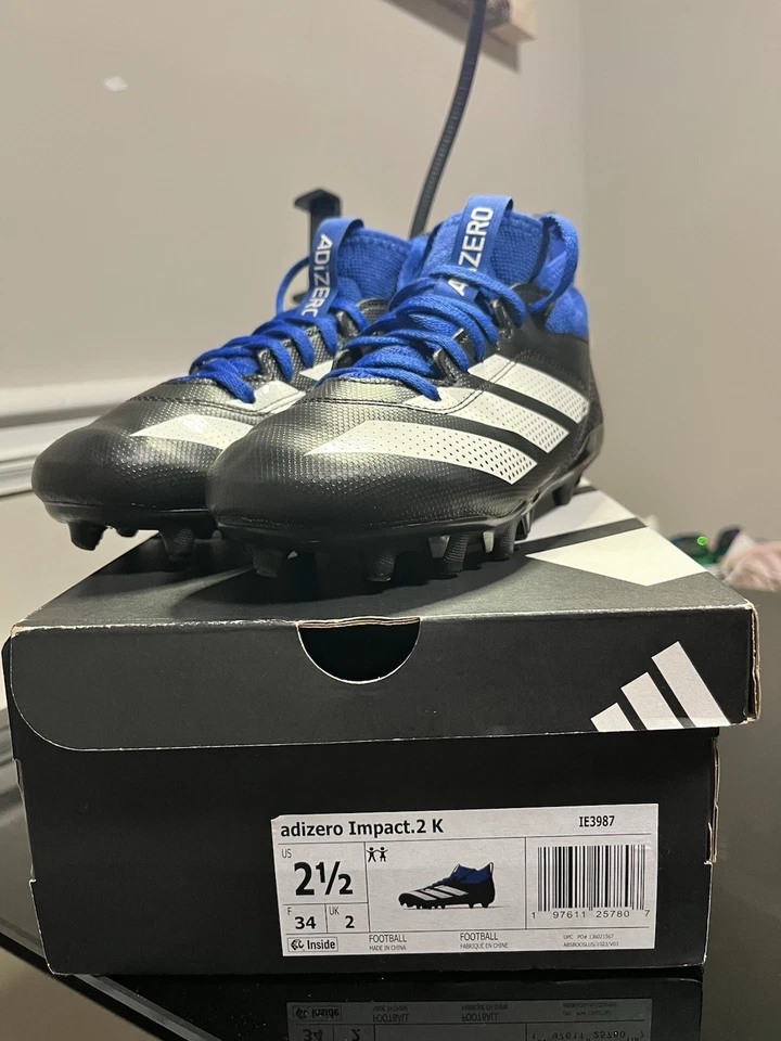 Adidas Kids' Adizero Impact.2. Football Cleats Size: 2.5 Black/White/Royal Blue - Image 1 of 4