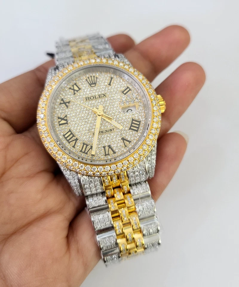 ROLEX Mens Datejust Two Tone Dial Iced Out Genuine Diamonds 36mm Watch Quickset - Image 1 of 4