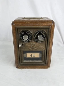 Vintage Metal Post Office Eagle Mailbox Door Oak Wood Coin Bank - Picture 1 of 15