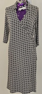 Nuevo con etiquetas Vestido Emma & Michele Envolvente Para Mujer Talla Mediana Manga 3/4 Corbata Cinturón Multicolor Foto 1 de 4