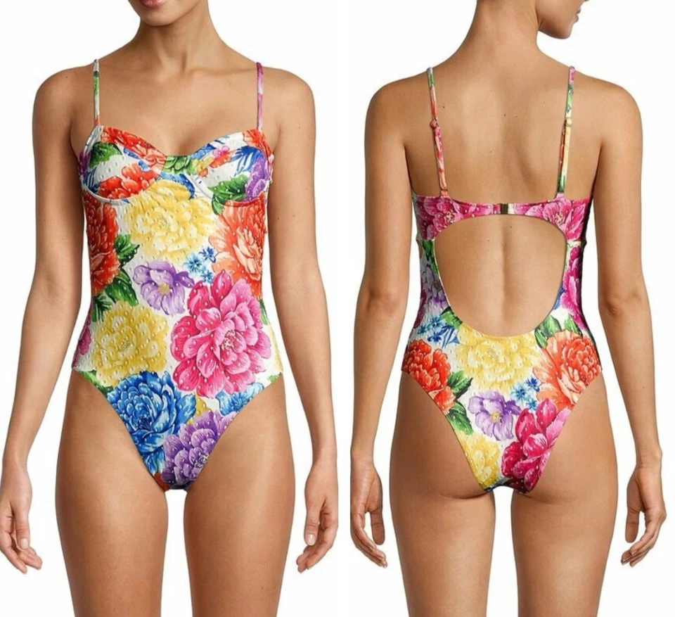 Farm Rio Rainbow Chita One Piece Swimsuit Multicolor Floral Print Cutout Small - Image 1 of 4