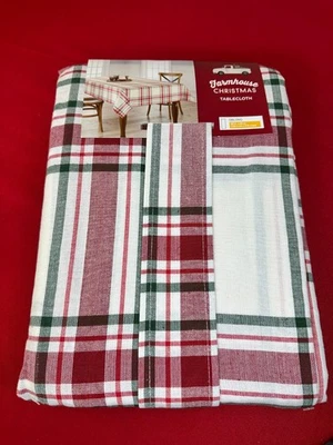 Mantel de tela de Navidad de granja 60x84 a cuadros oblongo nuevo en paquete decoración del hogar de vacaciones Foto 1 de 4
