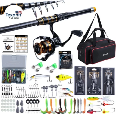 Fishing Rod and Reel Combos,1.8M-2.7M Telescopic Fishing Pole Spinning Reel Lure - Image 1 of 4