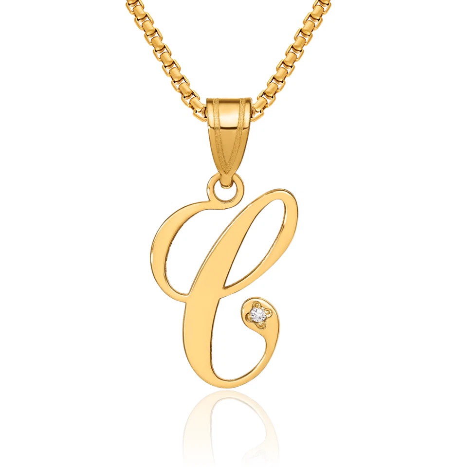 Collar de diamantes con inicial letra C de oro amarillo macizo de 14K Foto 1 de 1