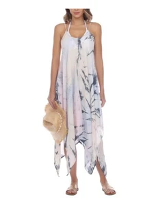 RAVIYA Women's Pink Handkerchief Hem Maxi Deep V Neck Swimsuit Cover Up L - Picture 1 of 3