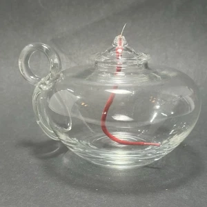 VTG Aladdin Bulbous Shape Norwegian Clear Glass Oil Lamps Lid Handle Hadeland - Picture 1 of 13