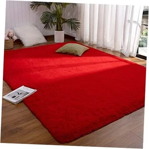  Rug 4x6 Feet - Fluffy Area Rugs for Bedroom Shaggy 4' X 6' 4x5.9 Feet Red - Picture 1 of 7