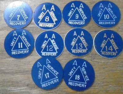 Vintage Lot of 10 AA Unity Service Recovery Yearly Hard Plastic Chips Coins - Image 1 of 4